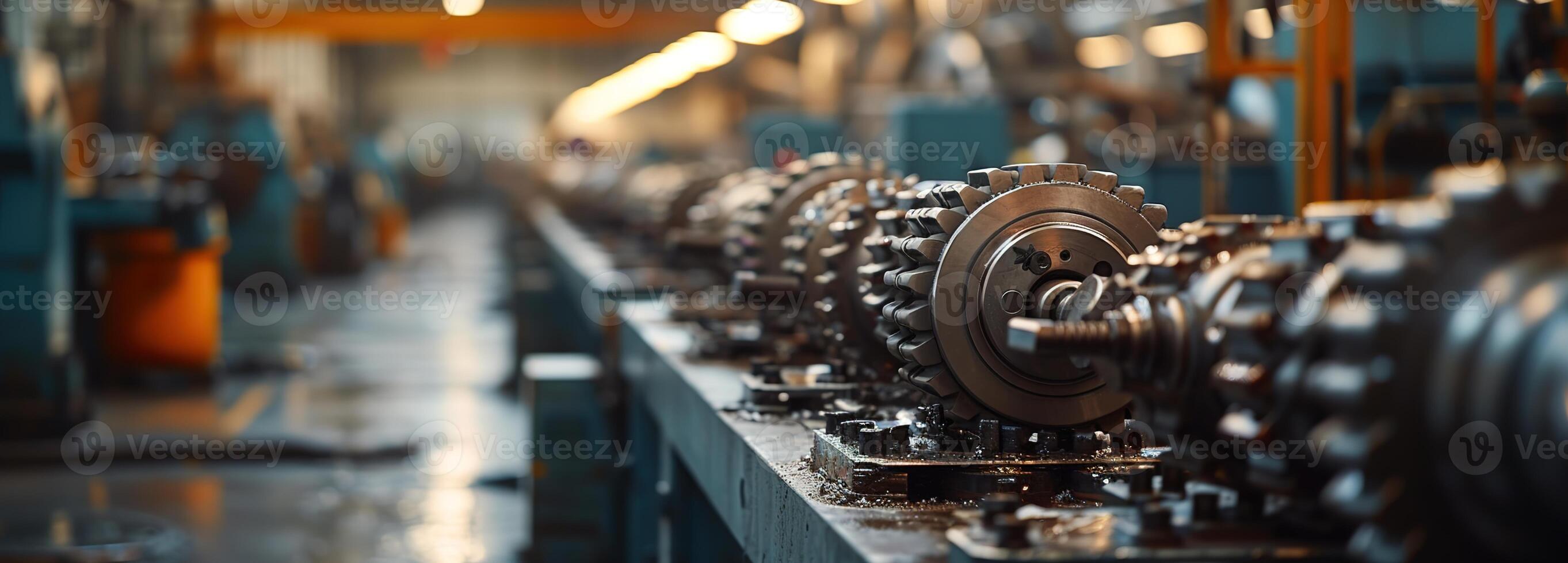 ai generado un detallado viaje mediante el industrial automatización y maquinaria operación en un Gran escala fabricación ajuste debajo el resplandor de el tarde foto