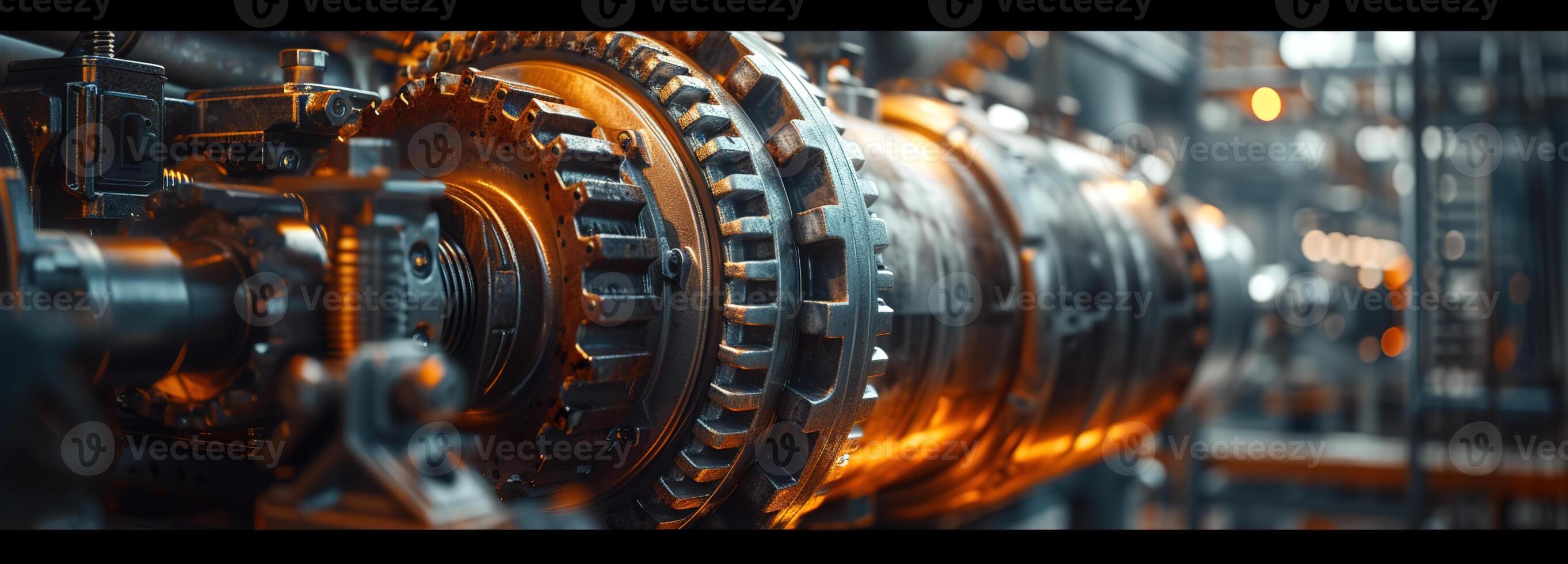 AI generated Heavy Machinery at Work Inside a Large Factory Illuminated by the Warm Glow of Afternoon Light, Showcasing Industrial Precision and Technology photo