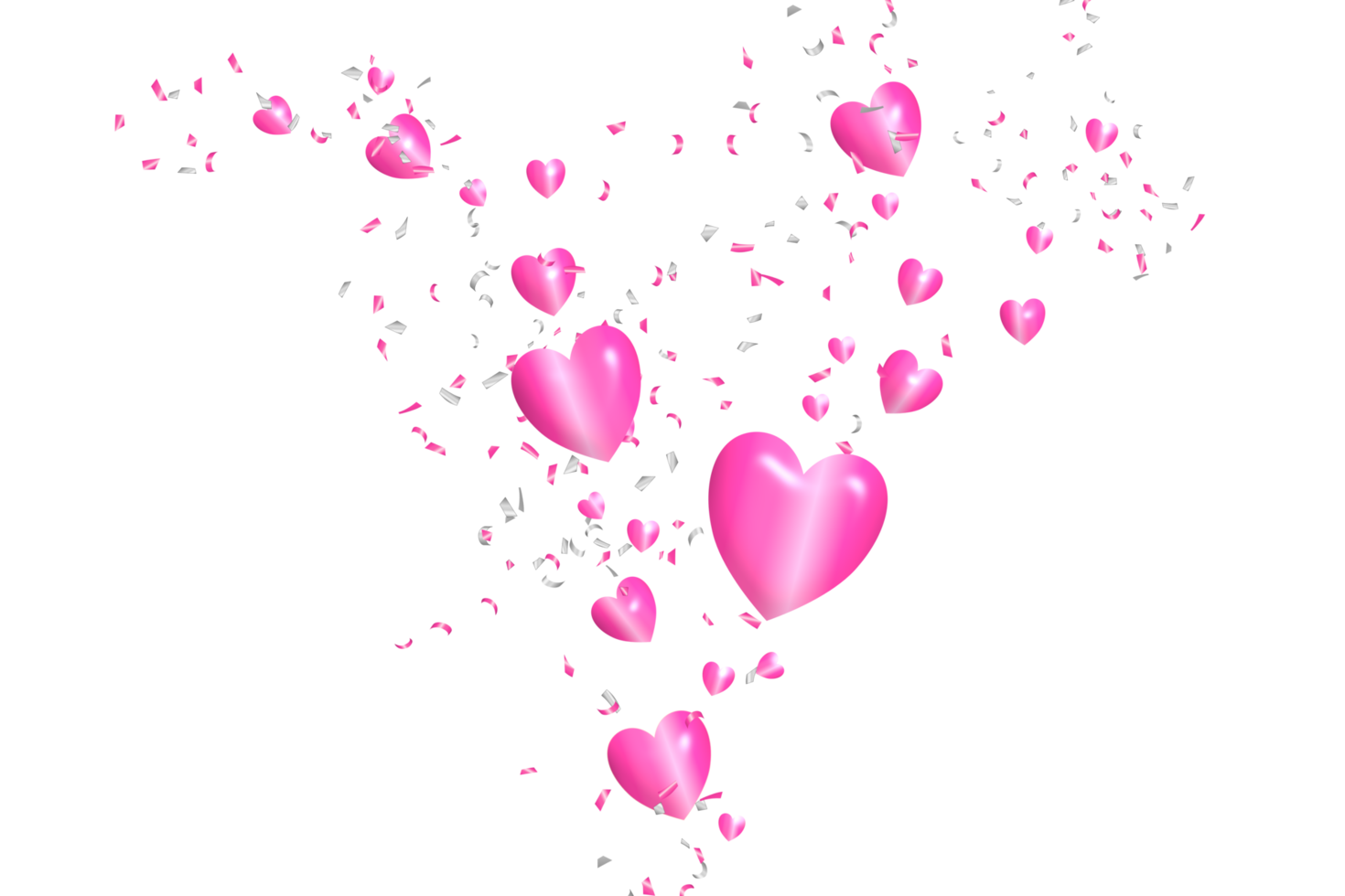 heart pink 3D shaped with confetti transparent background png