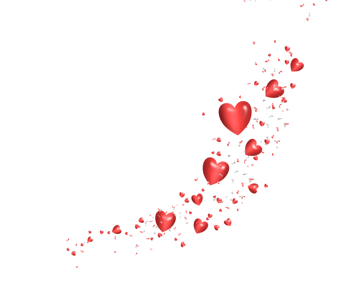 heart red 3D shaped with confetti transparent background png