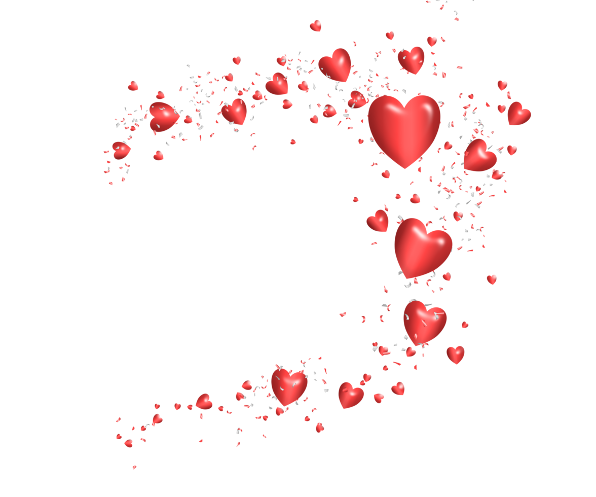 heart red 3D shaped with confetti transparent background png