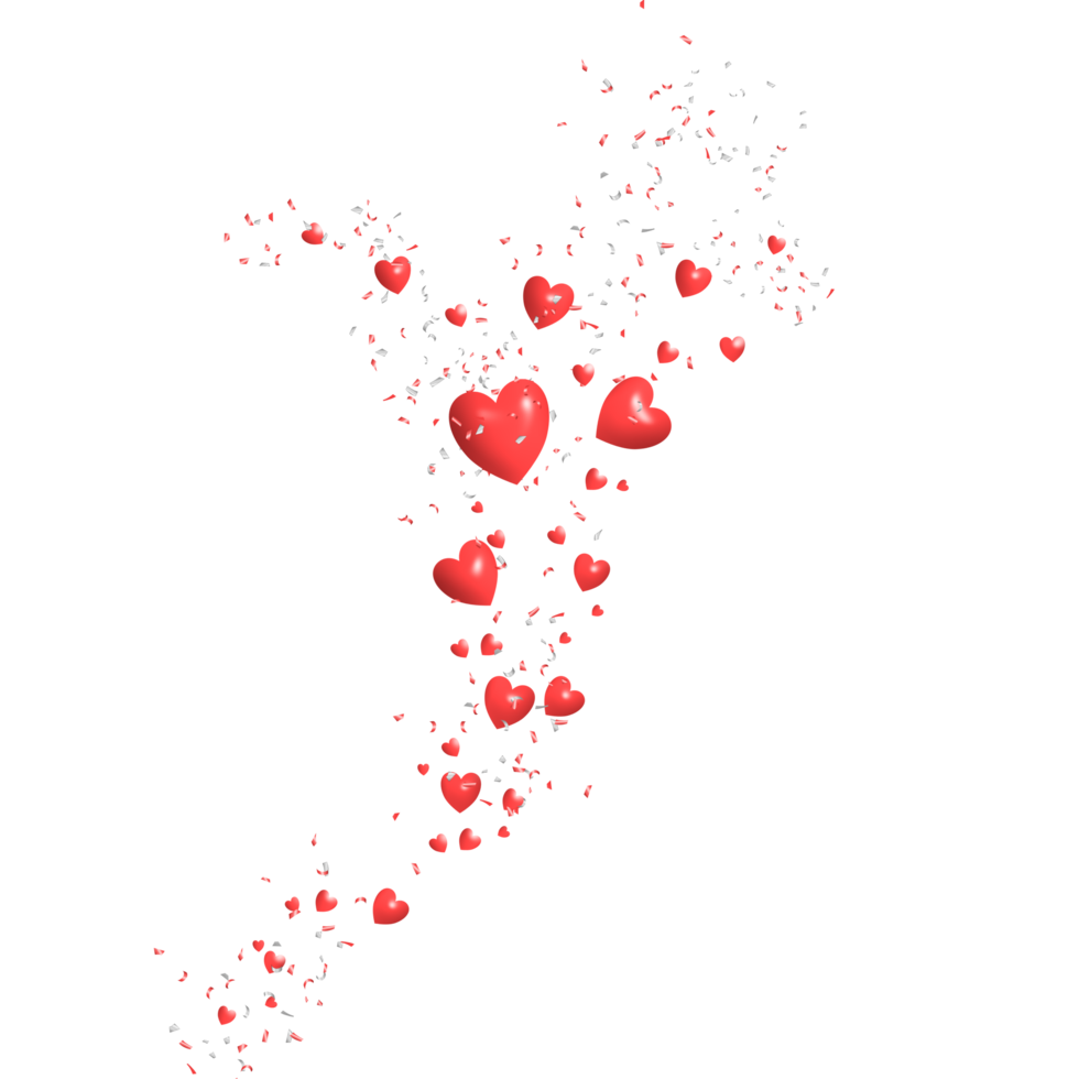 heart red 3D shaped with confetti transparent background png