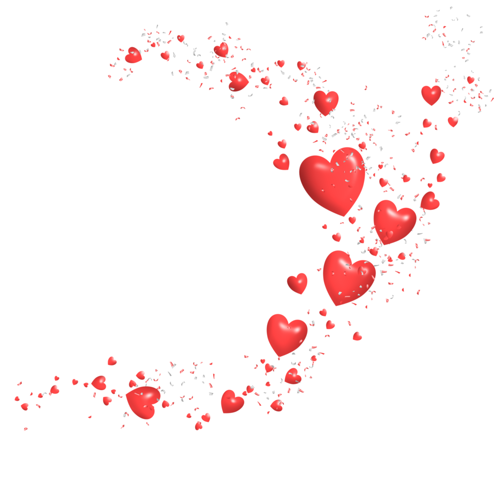 heart red 3D shaped with confetti transparent background png