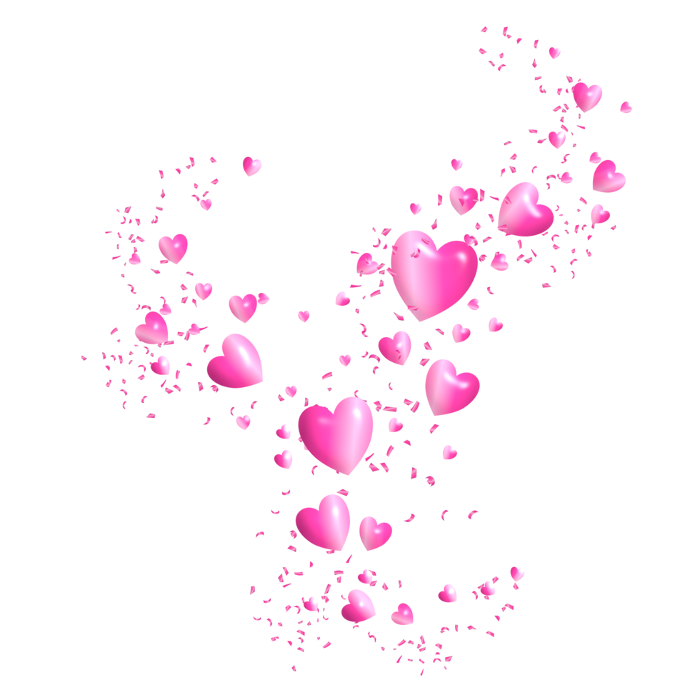 heart pink 3D shaped with confetti transparent background png