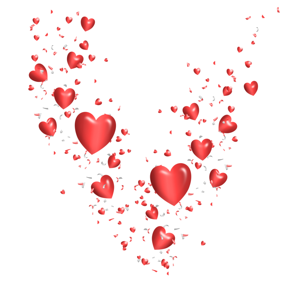 heart red 3D shaped with confetti transparent background png