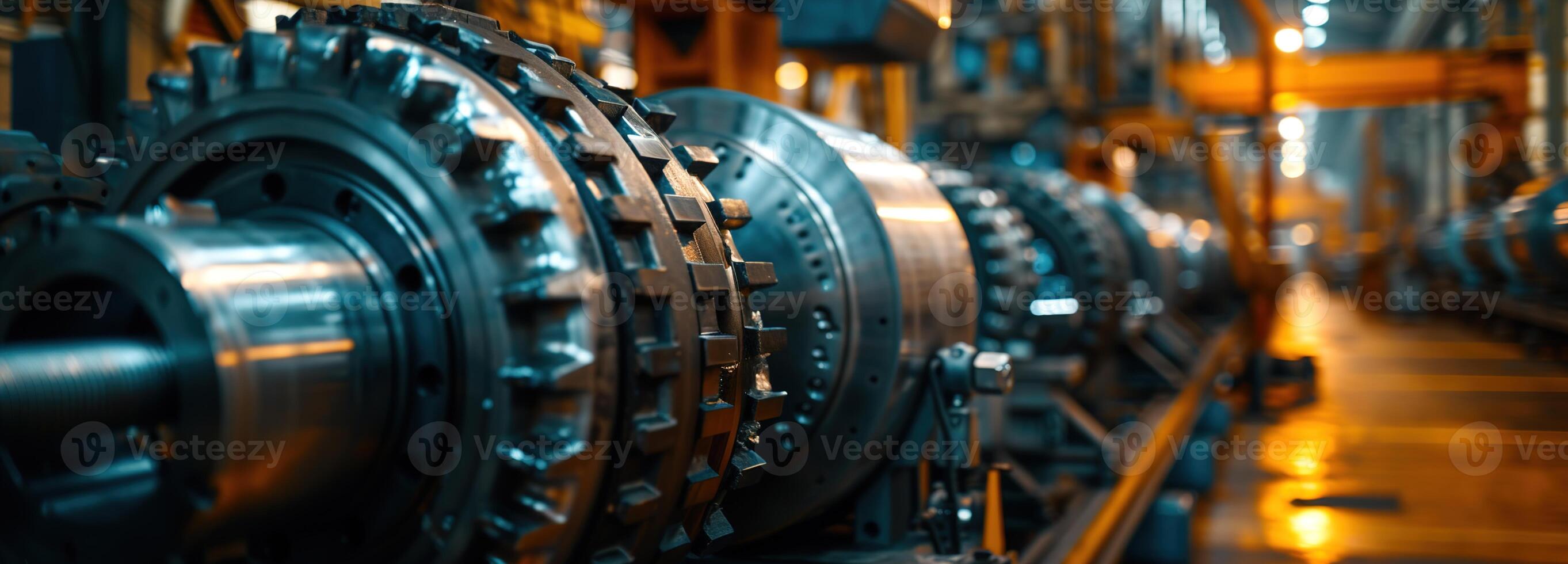 AI generated Heavy Machinery at Work Inside a Large Factory Illuminated by the Warm Glow of Afternoon Light, Showcasing Industrial Precision and Technology photo