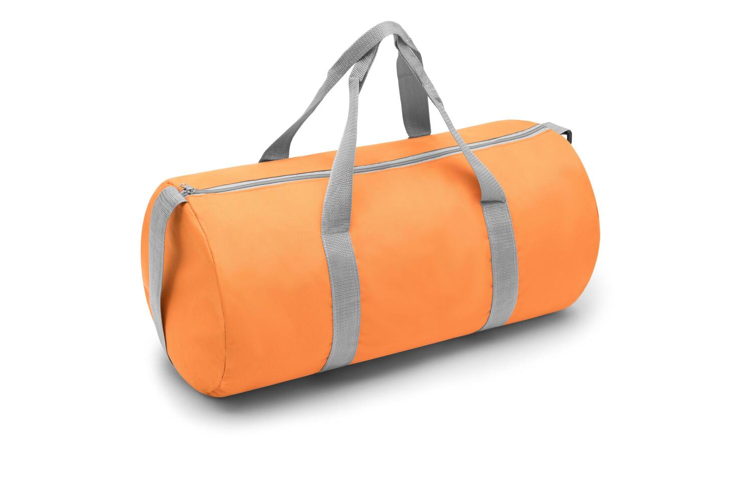 cerca arriba al aire libre de moda Moda Deportes personalizado nylon bandolera hombro Correa bolso medio Talla muletón gimnasio viaje pantalones para hombres mujer aislado en blanco antecedentes. parte superior vista. dos tono en naranja bolso. foto