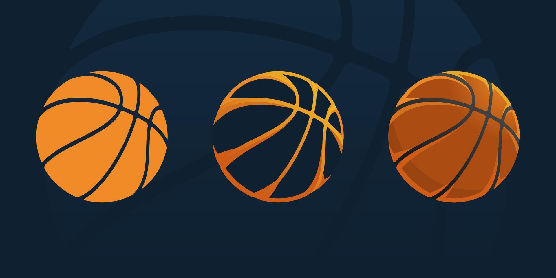 Different design style and icon of basketball ball vector illustration side perspective view