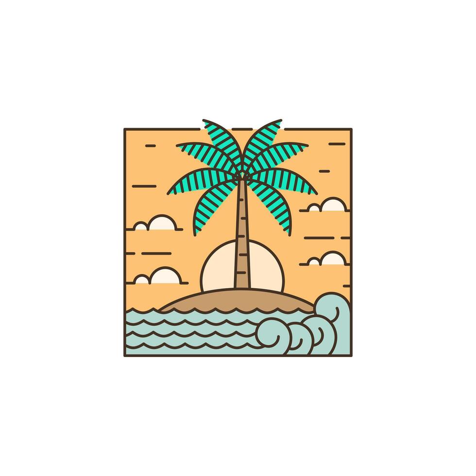Island and wave monoline or line art style vector