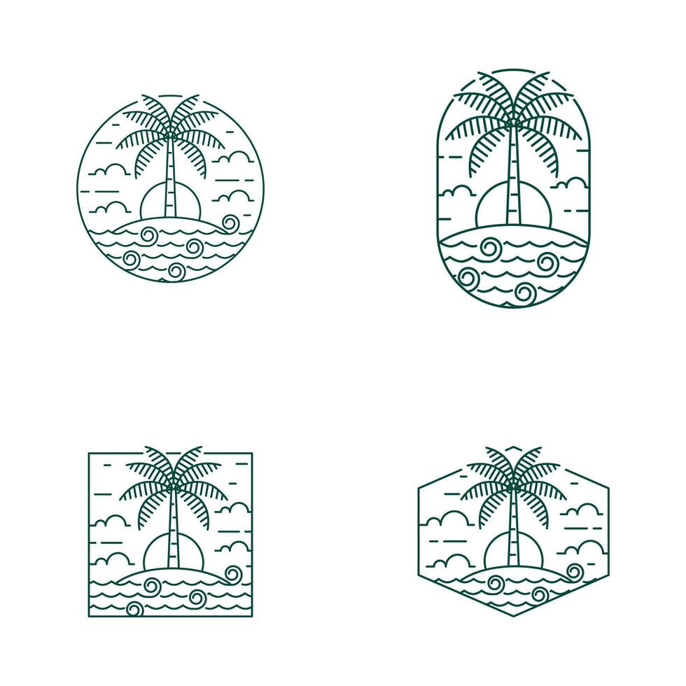 Island and wave monoline or line art style vector