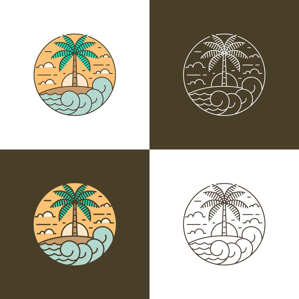 Island and wave monoline or line art style vector
