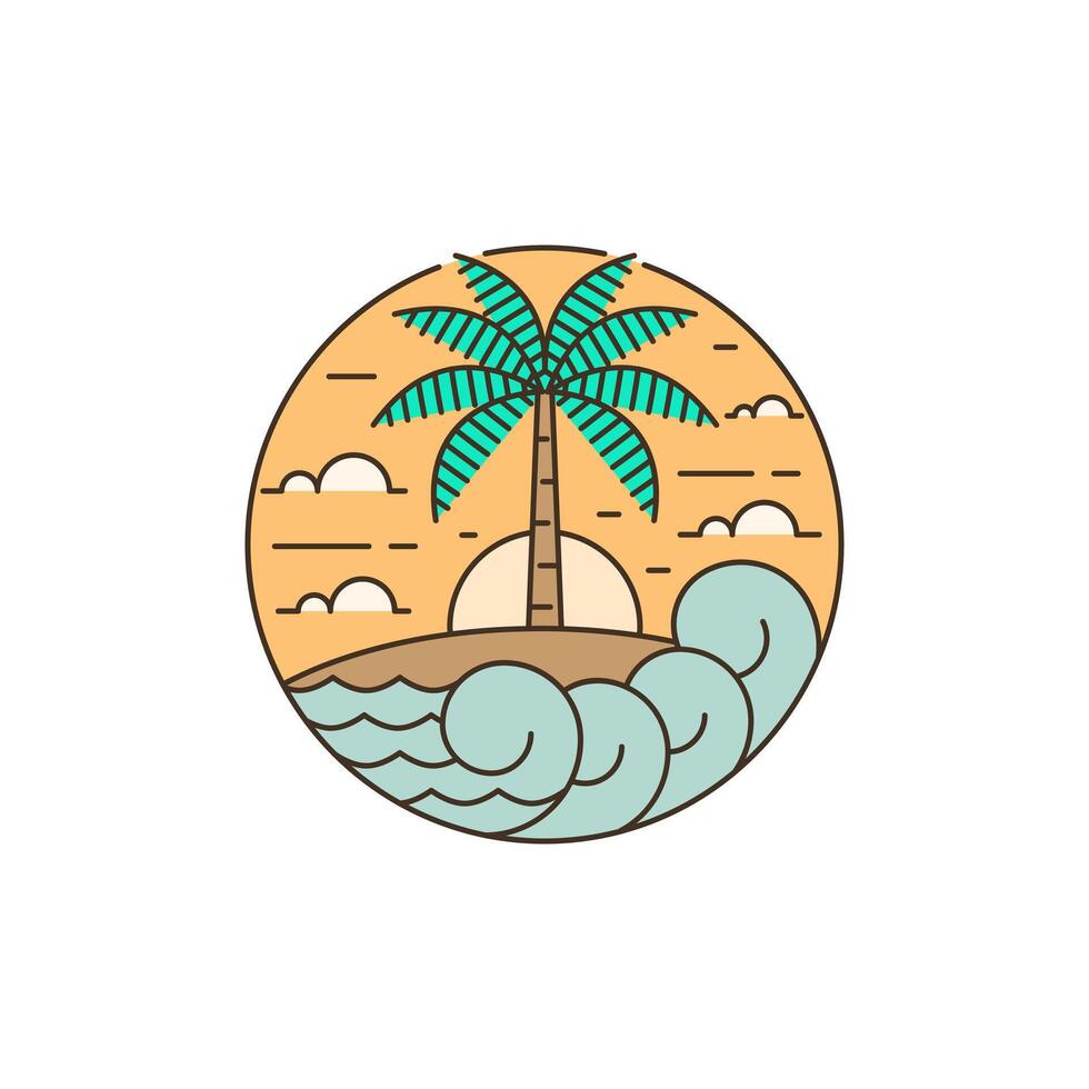 Island and wave monoline or line art style vector