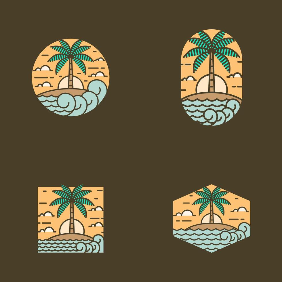 Island and wave monoline or line art style vector