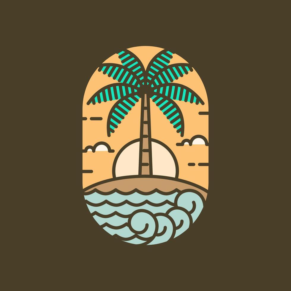 Island and wave monoline or line art style vector