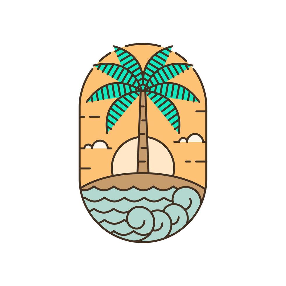 Island and wave monoline or line art style vector