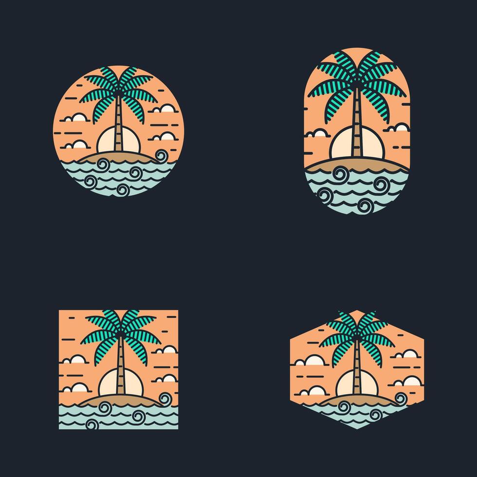 Island and wave monoline or line art style vector