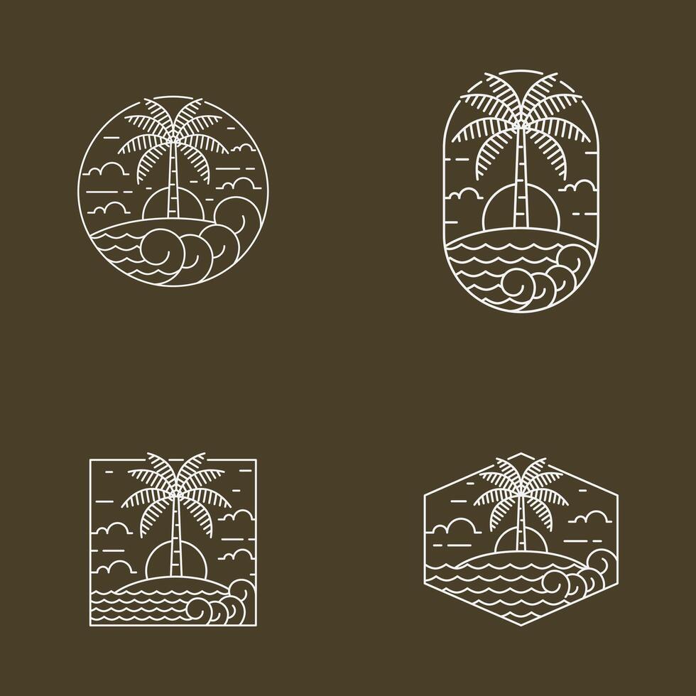 Island and wave monoline or line art style vector