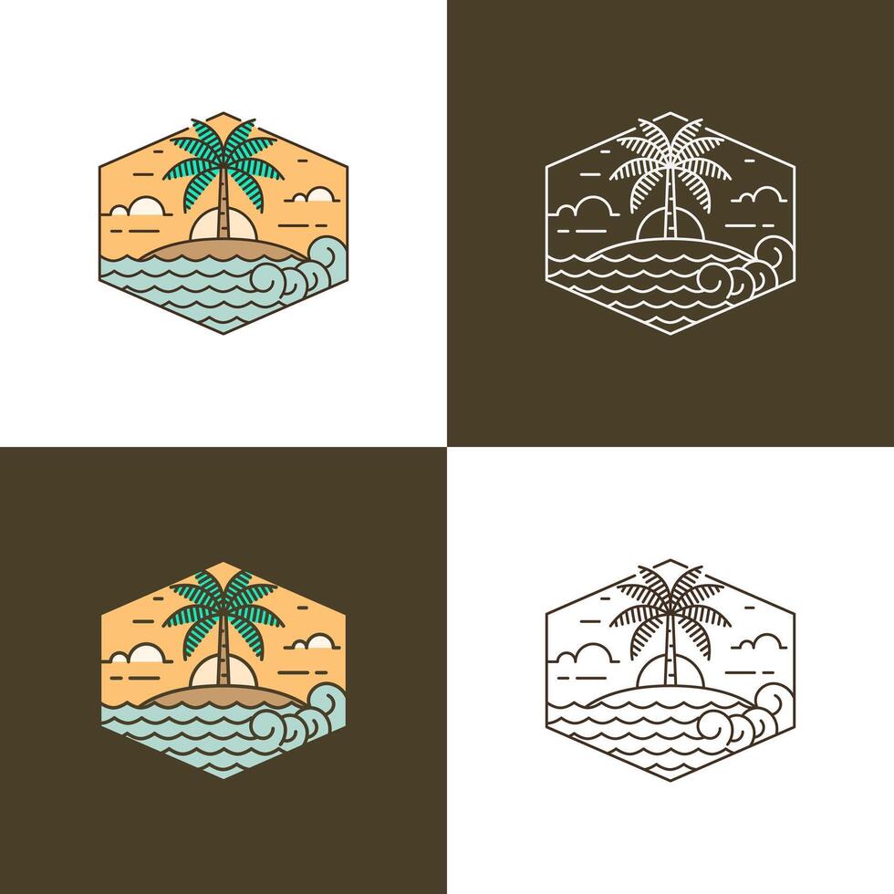 Island and wave monoline or line art style vector