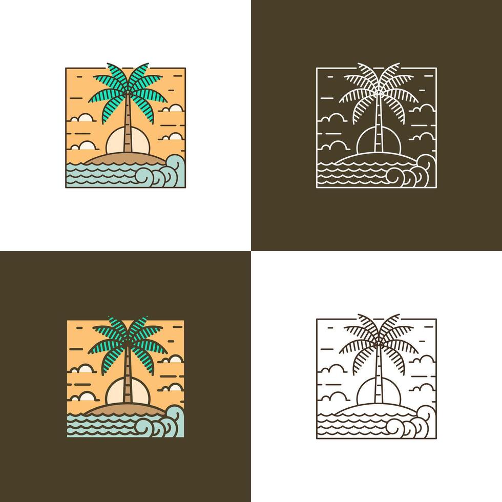 Island and wave monoline or line art style vector