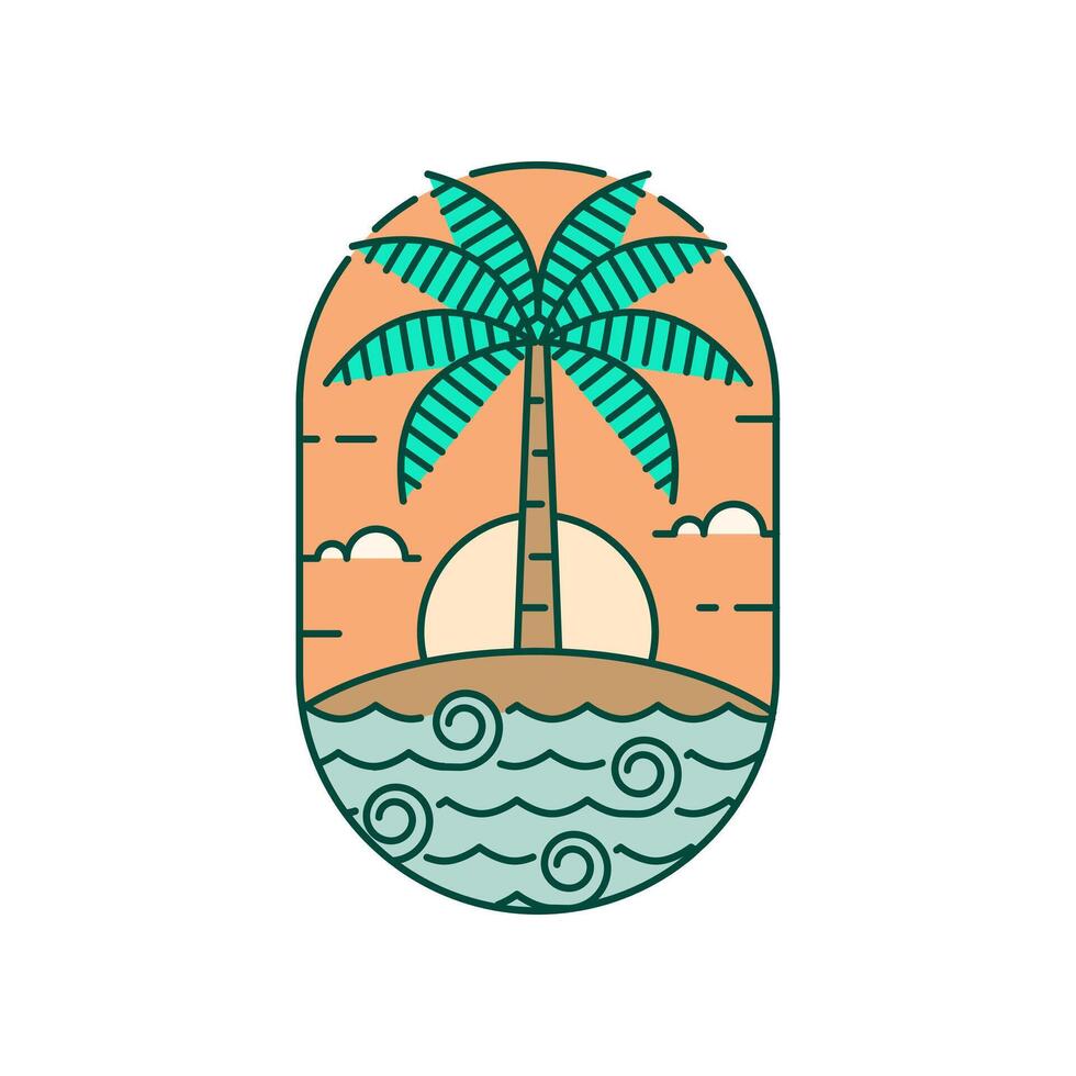 Island and wave monoline or line art style vector