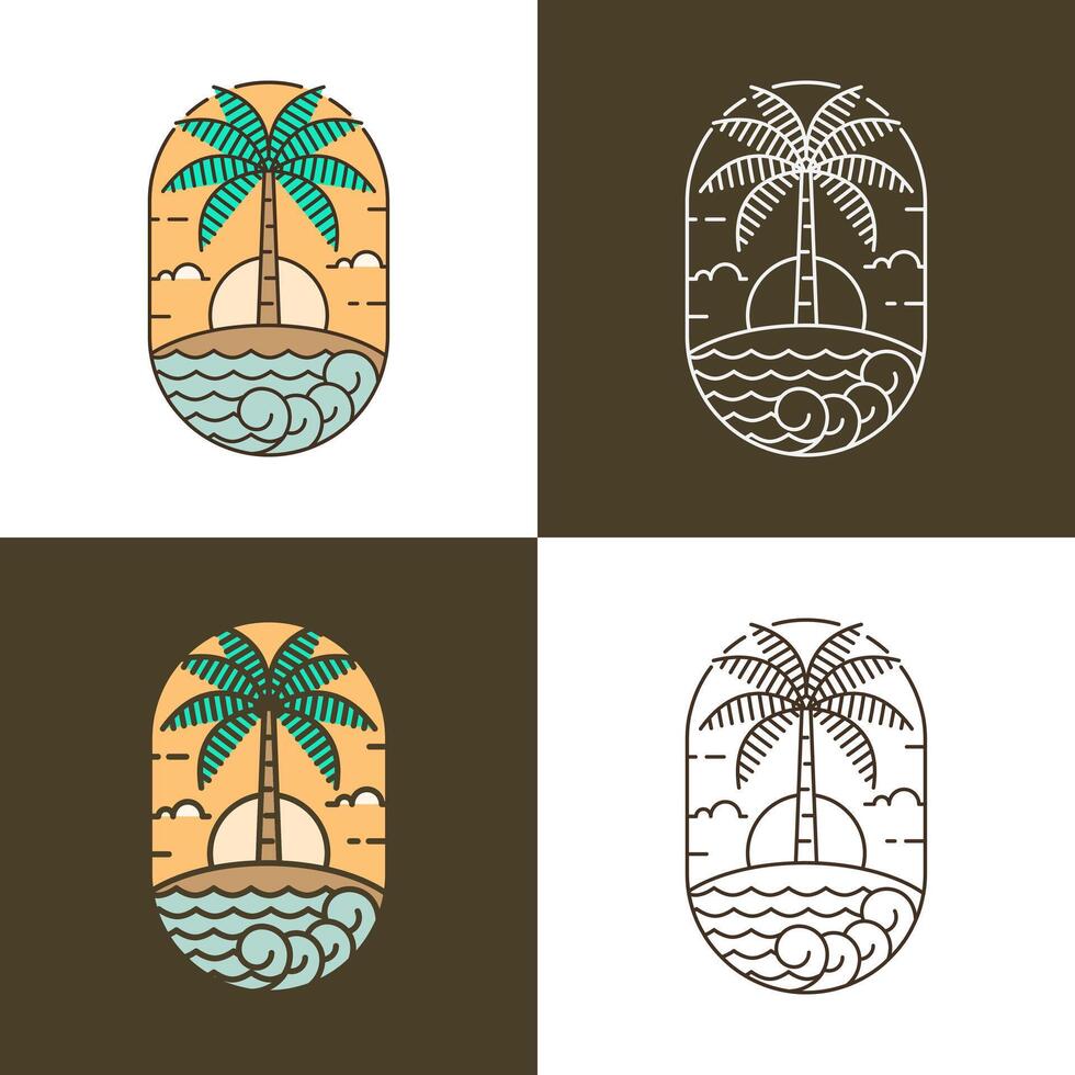 Island and wave monoline or line art style vector