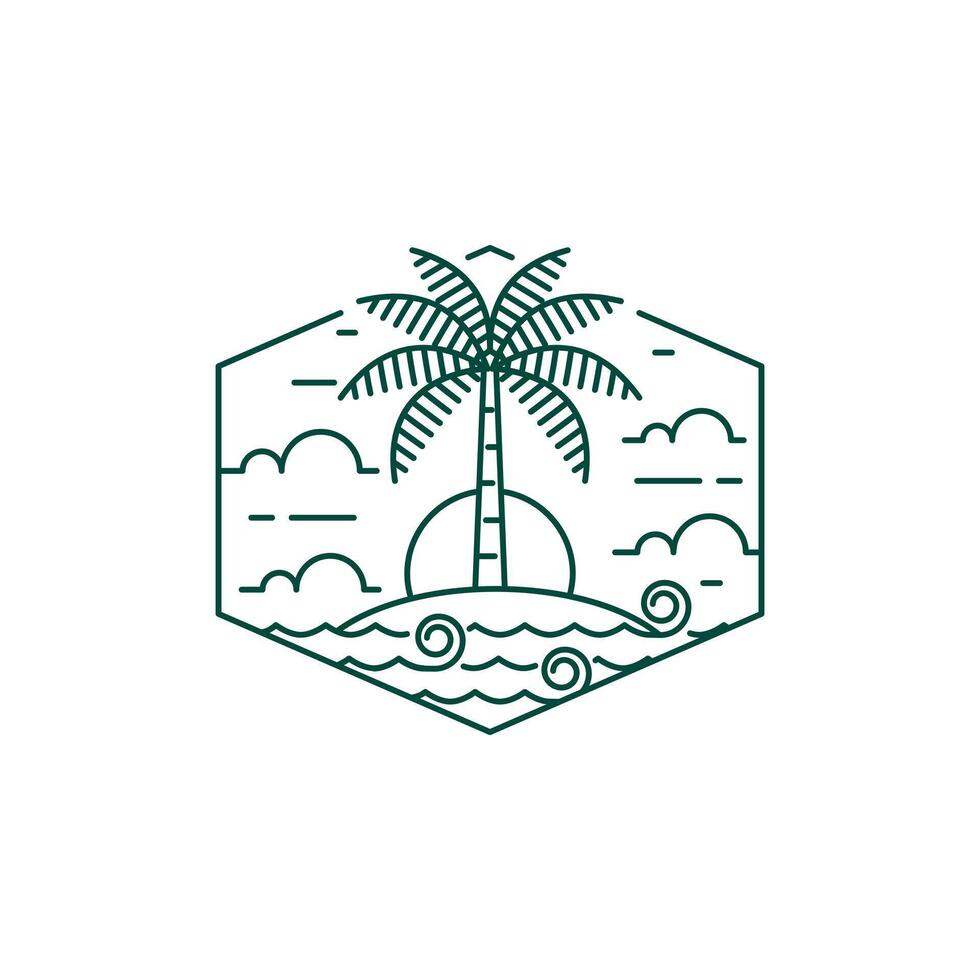 Island and wave monoline or line art style vector