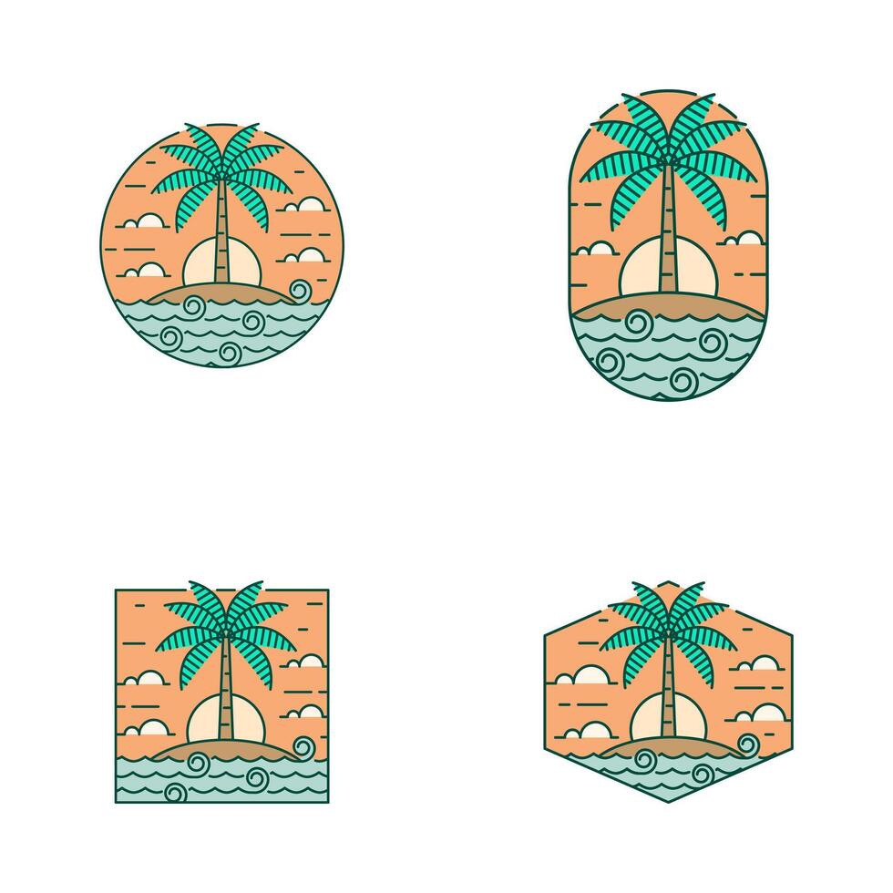 Island and wave monoline or line art style vector