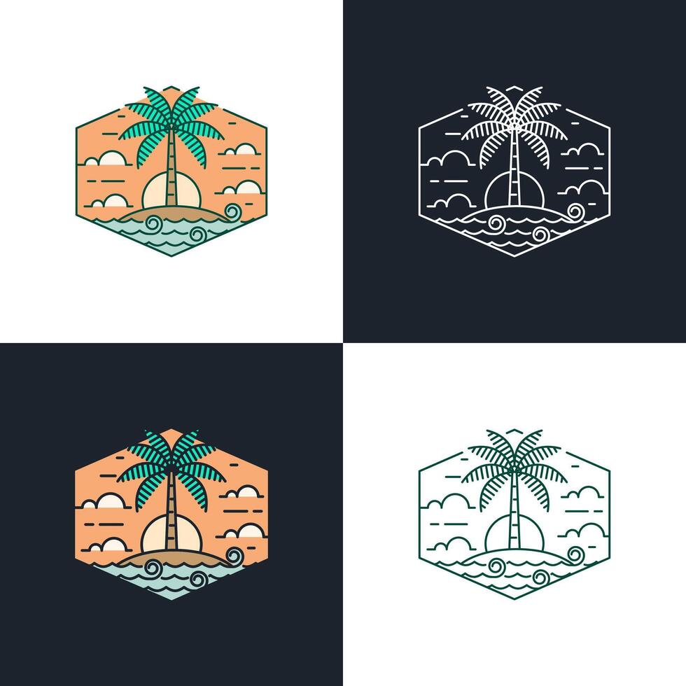 Island and wave monoline or line art style vector