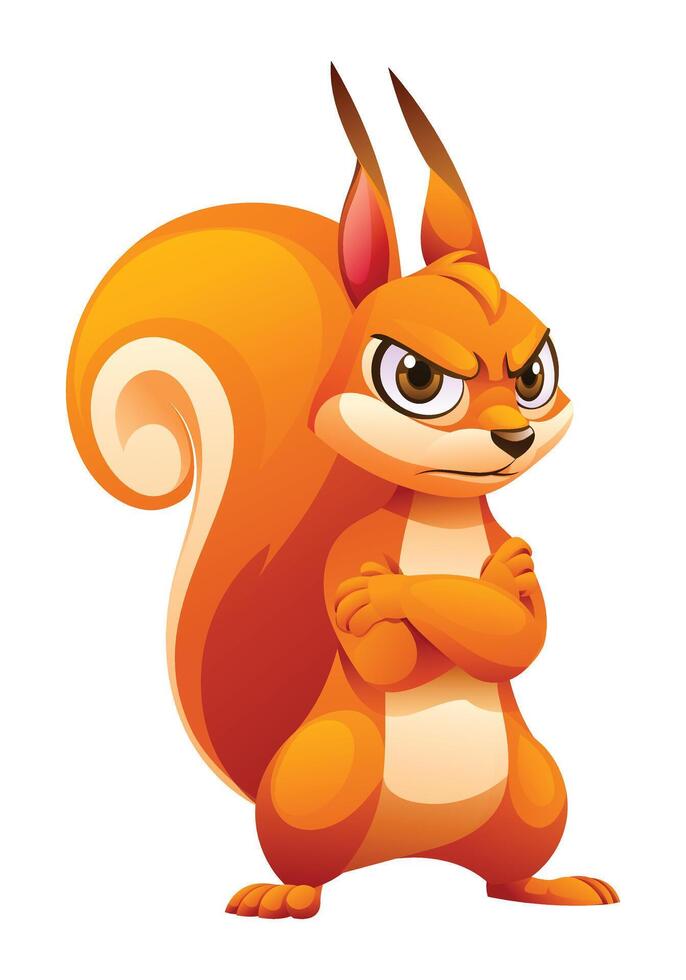Cartoon squirrel in angry pose. Vector illustration isolated on white background
