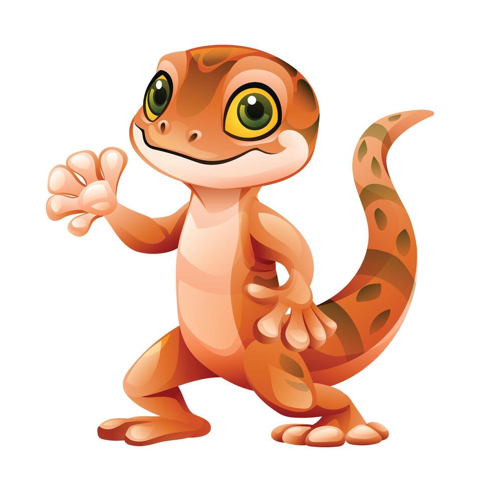 Cute gecko waving hand cartoon vector illustration isolated on white background