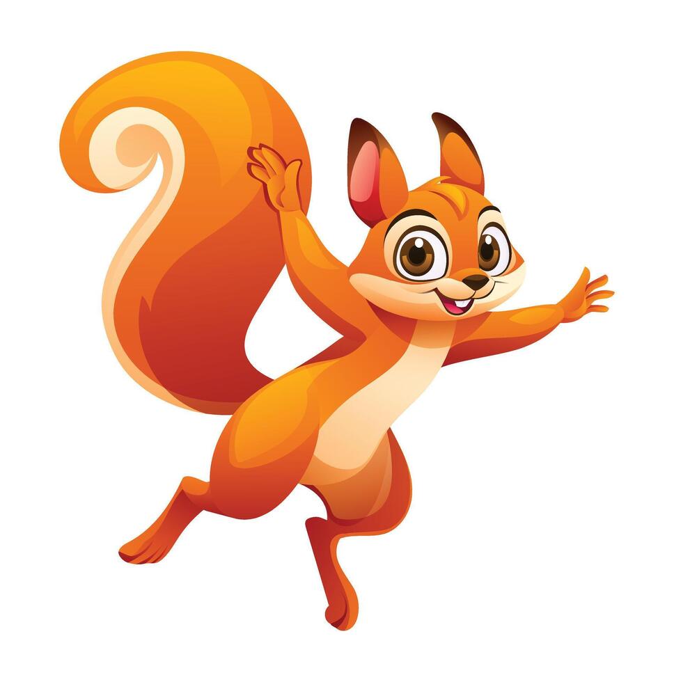 Cheerful squirrel cartoon vector illustration. Happy squirrel isolated on white background