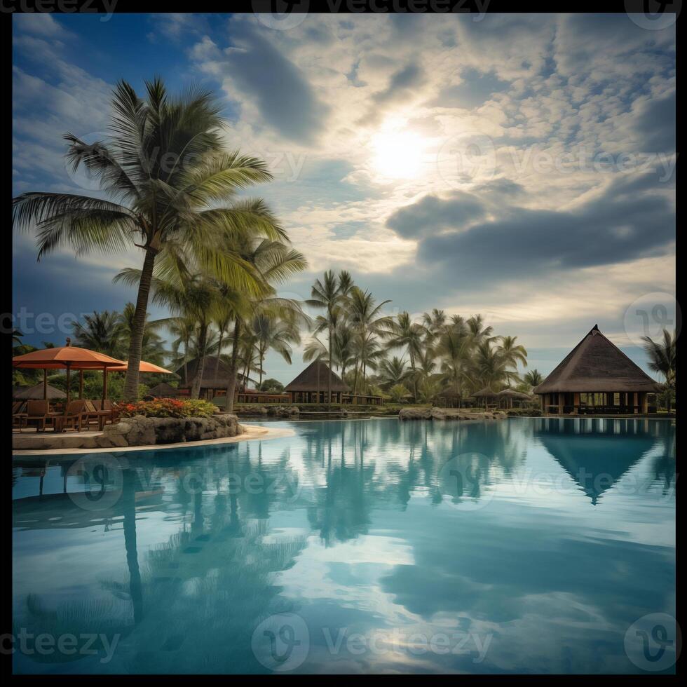 AI Generated Panorama of swimming pool at resort photo