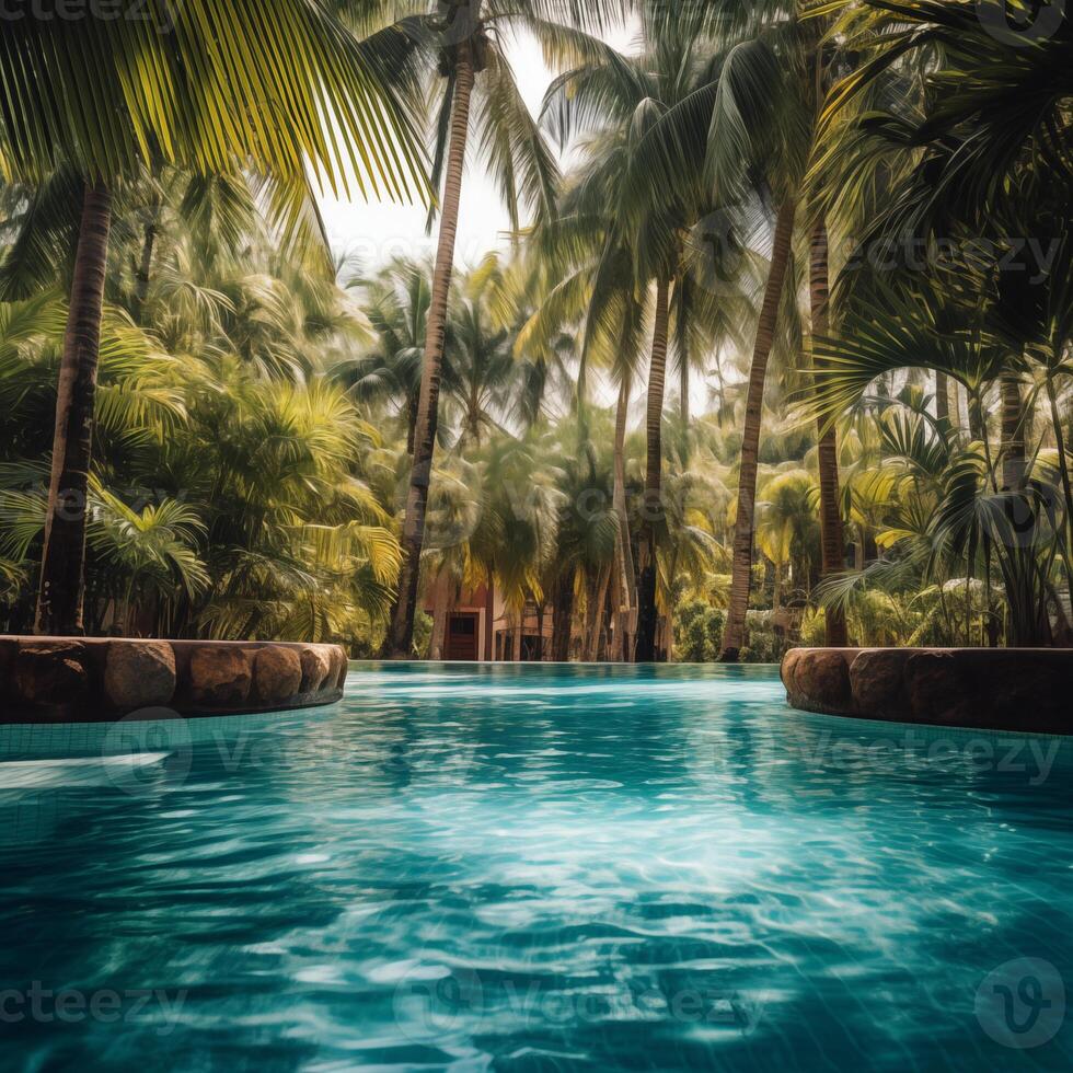 AI Generated Panorama of swimming pool at resort photo