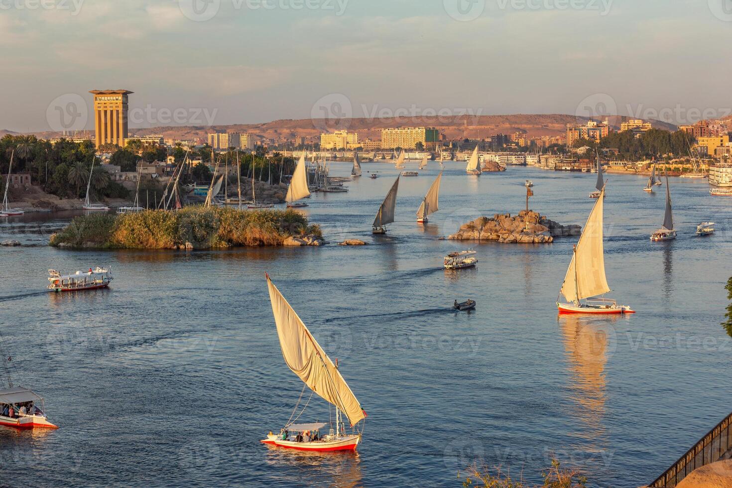 felucca boats on Nile river in Aswan photo