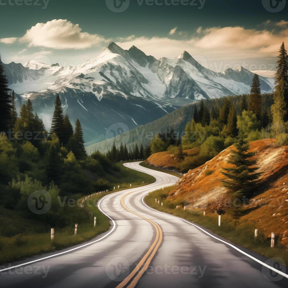 AI Generated landscape with mountain road photo