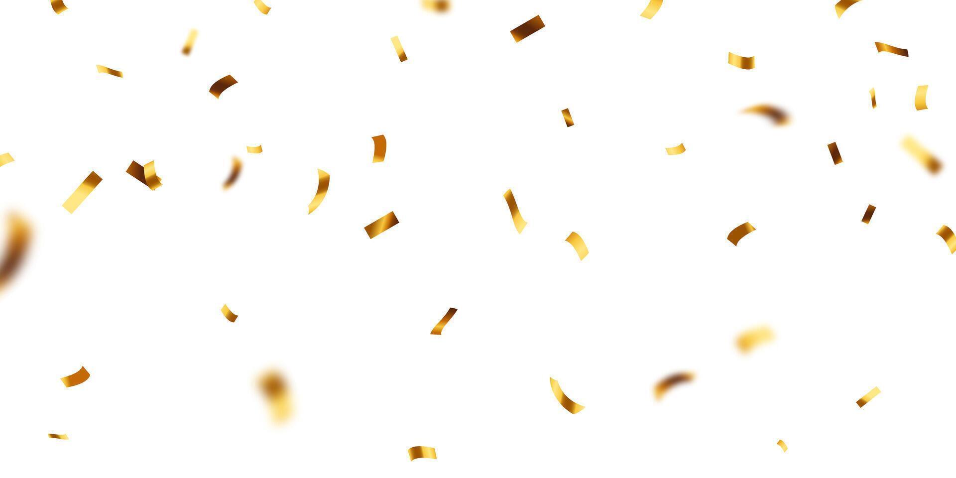 Golden confetti and zigzag ribbon falling from above streamer, tinsel vector