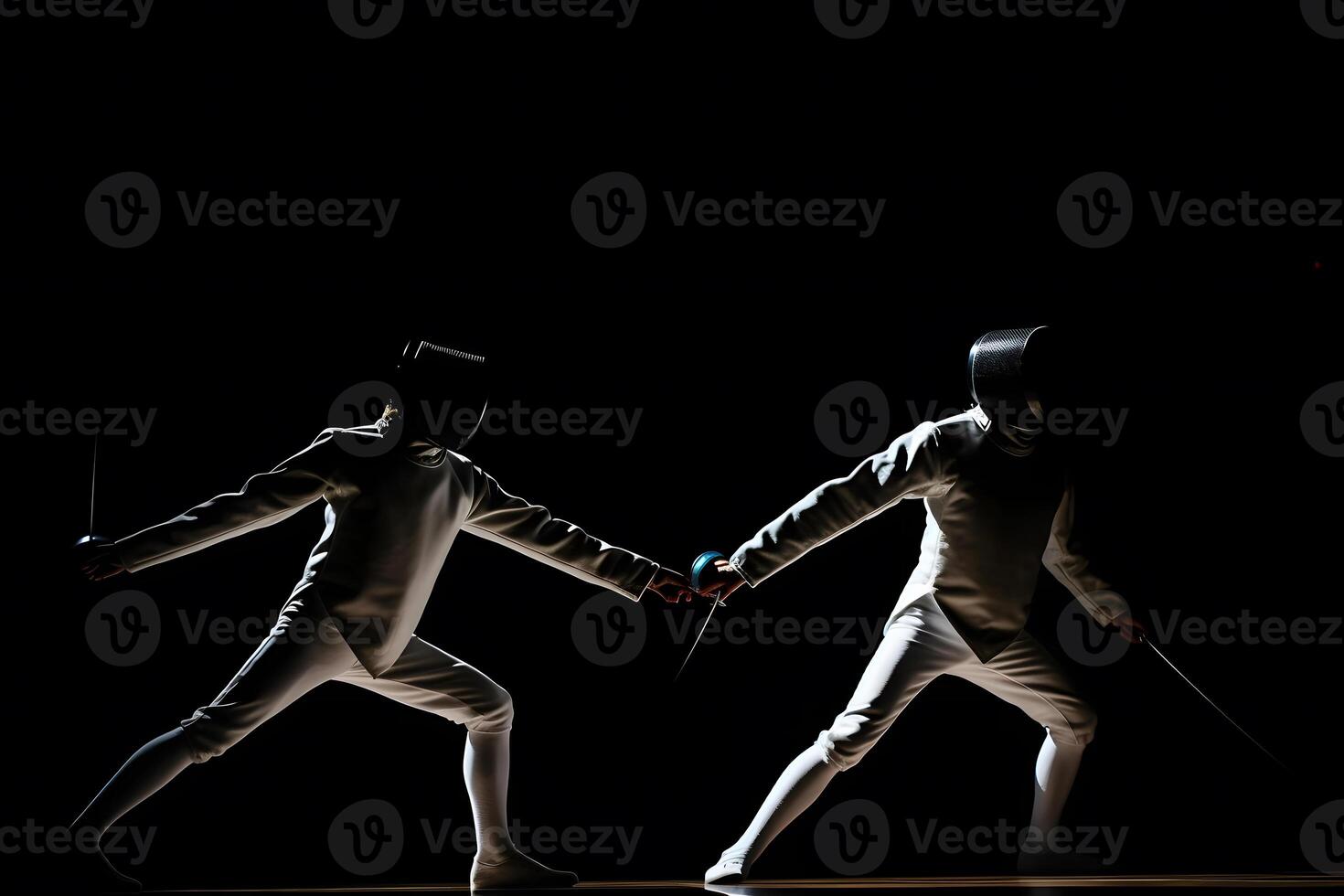 AI generated Professional fencers in fencing mask with rapier. Neural network AI generated photo