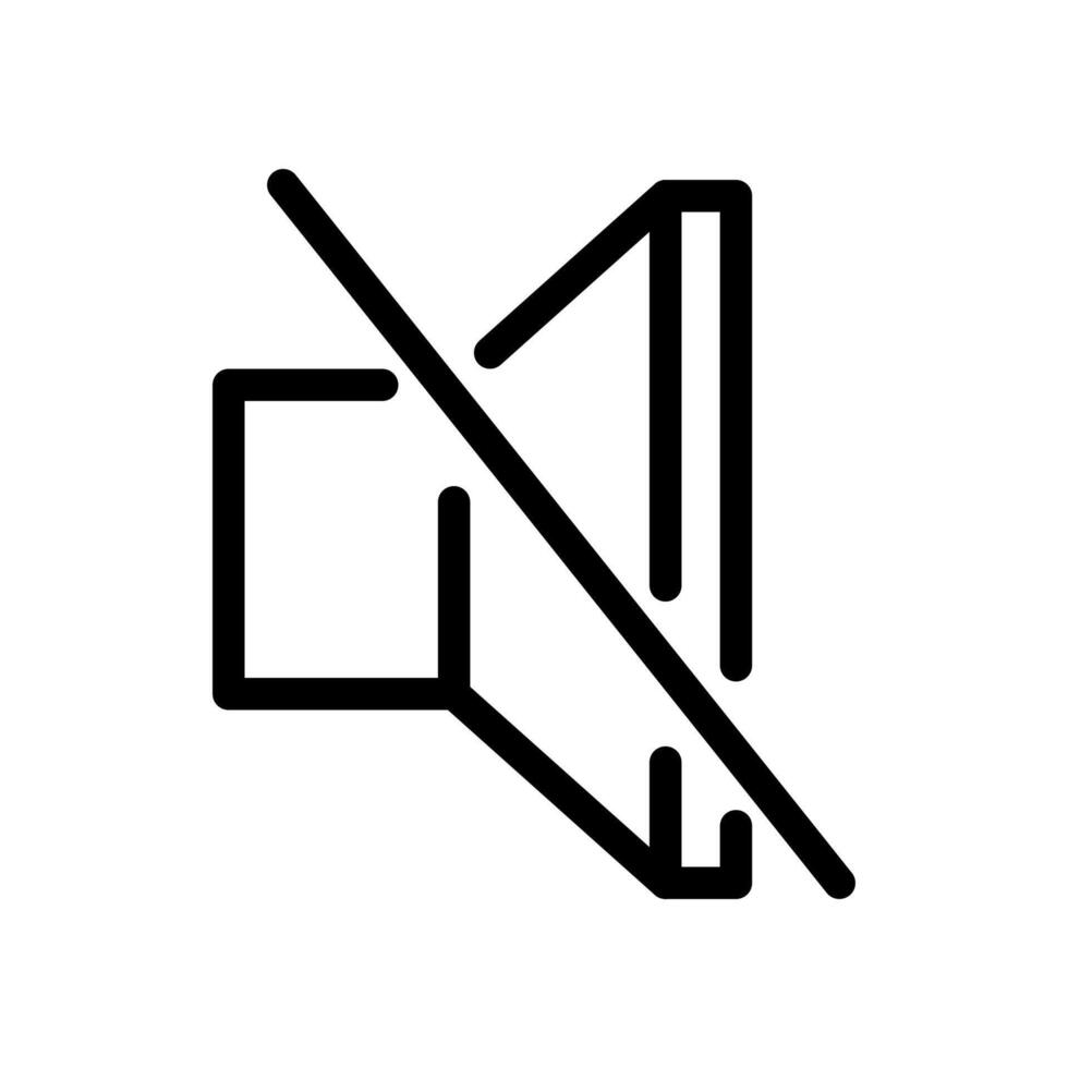 Vector black line icon mute sound isolated on white background