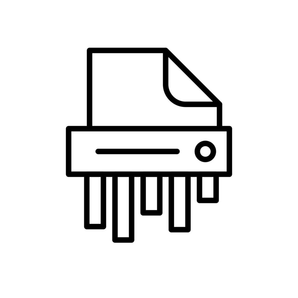 Vector black line icon file shredder isolated on white background