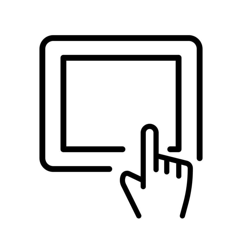 vector negro línea icono mano prensas el tableta pantalla aislado en blanco antecedentes