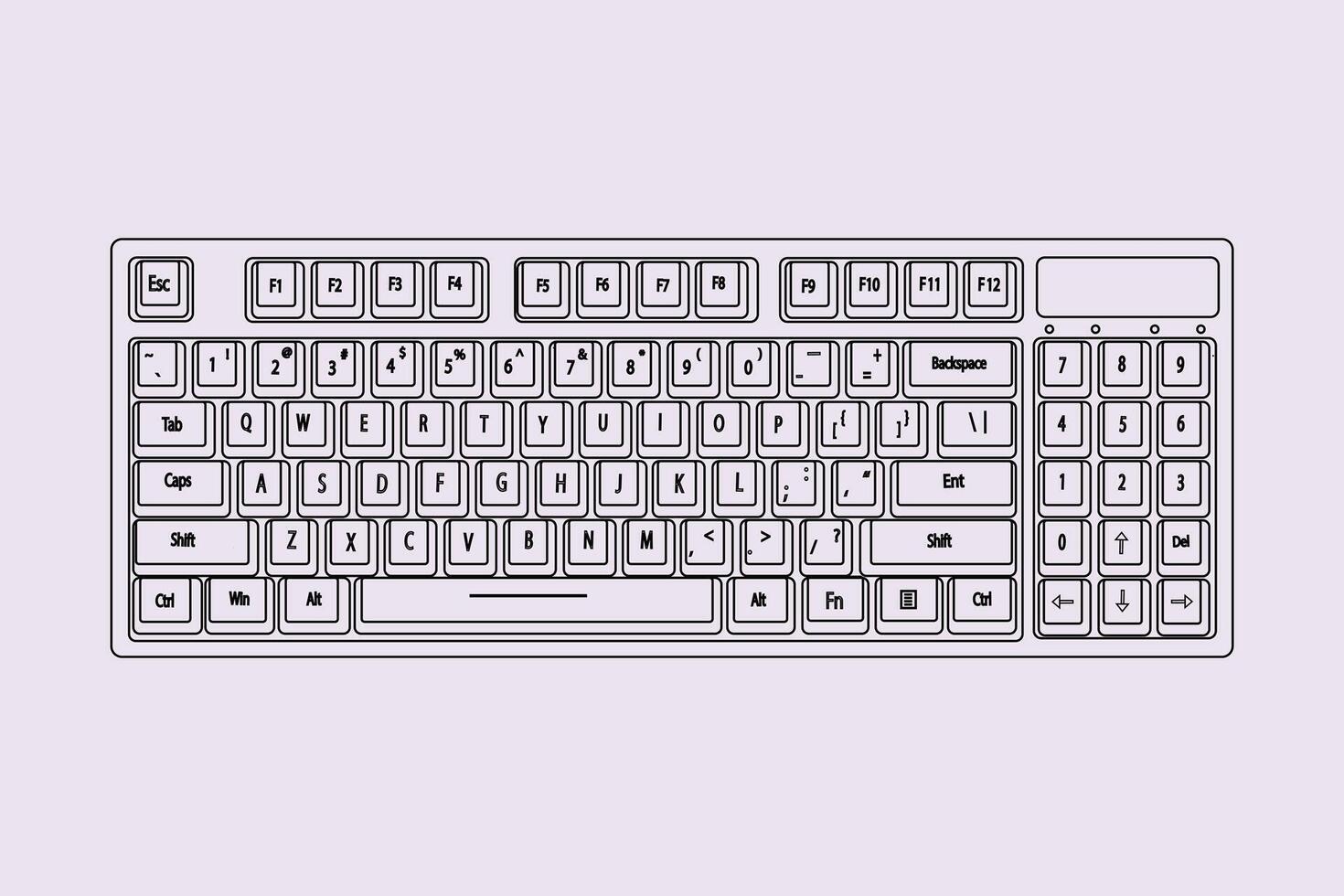 Gaming keyboard top view isolated on Background vector illustration eps