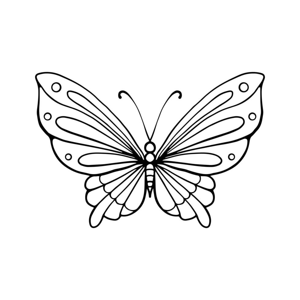 mariposa línea Arte. sencillo mínimo mariposa línea tatuaje icono logotipo mariposa negro y blanco ilustración blanco antecedentes. mariposa colorante libro vector
