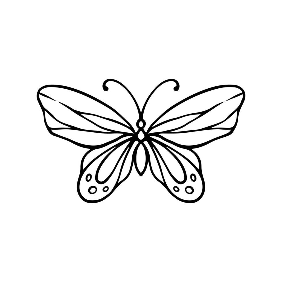 mariposa línea Arte. sencillo mínimo mariposa línea tatuaje icono logotipo mariposa negro y blanco ilustración blanco antecedentes. mariposa colorante libro vector