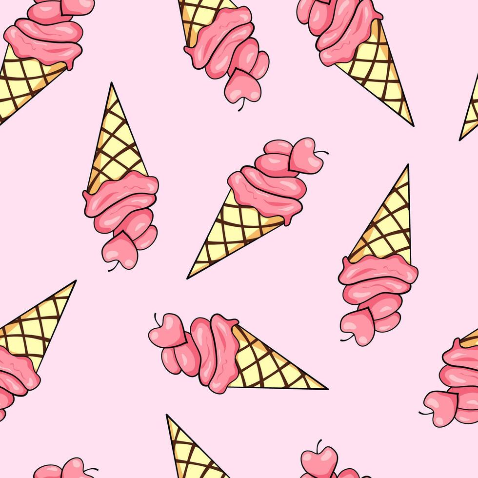 cute ice cream Seamless pattern Hand drawn prints for posters, wrapping paper, backgrounds, wallpaper, scrapbooking, textiles, children's fashion and stationery. vector