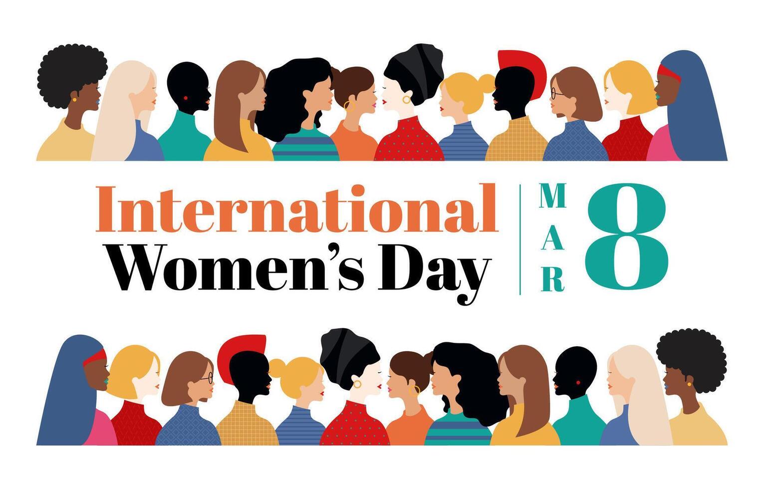 marzo 8 internacional De las mujeres día antecedentes con plano vector ilustración concepto