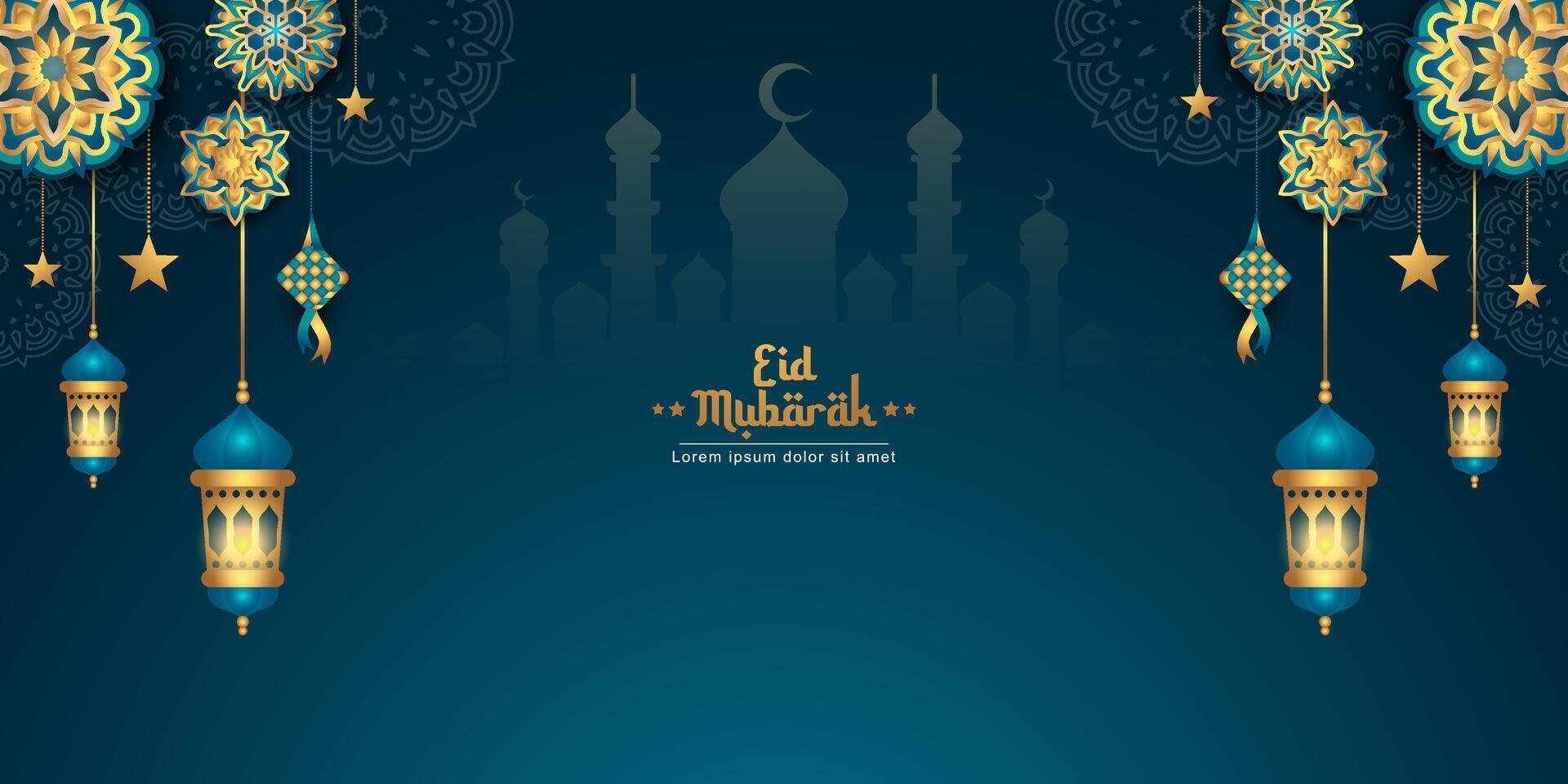 elegante eid Mubarak islámico bandera diseño vector