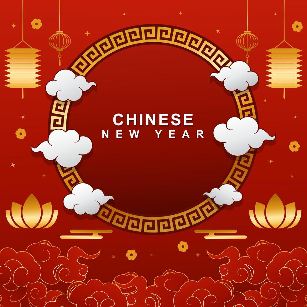 Chinese New Year greeting square background vector