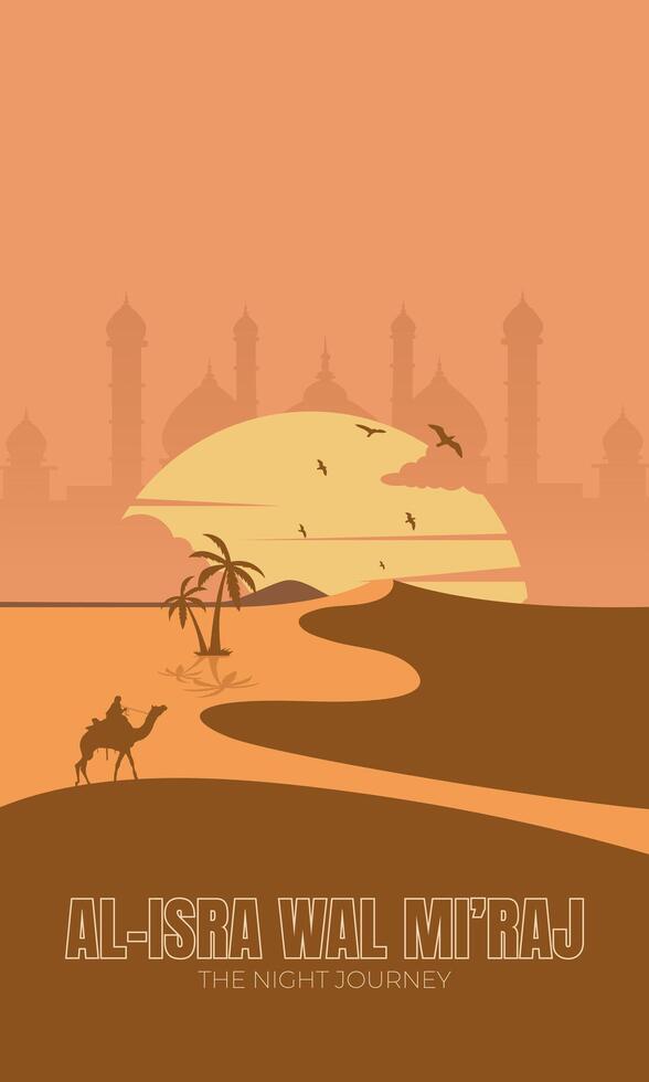 Desert natural scenery background for the Islamic celebration of Isra Miraj Day vector