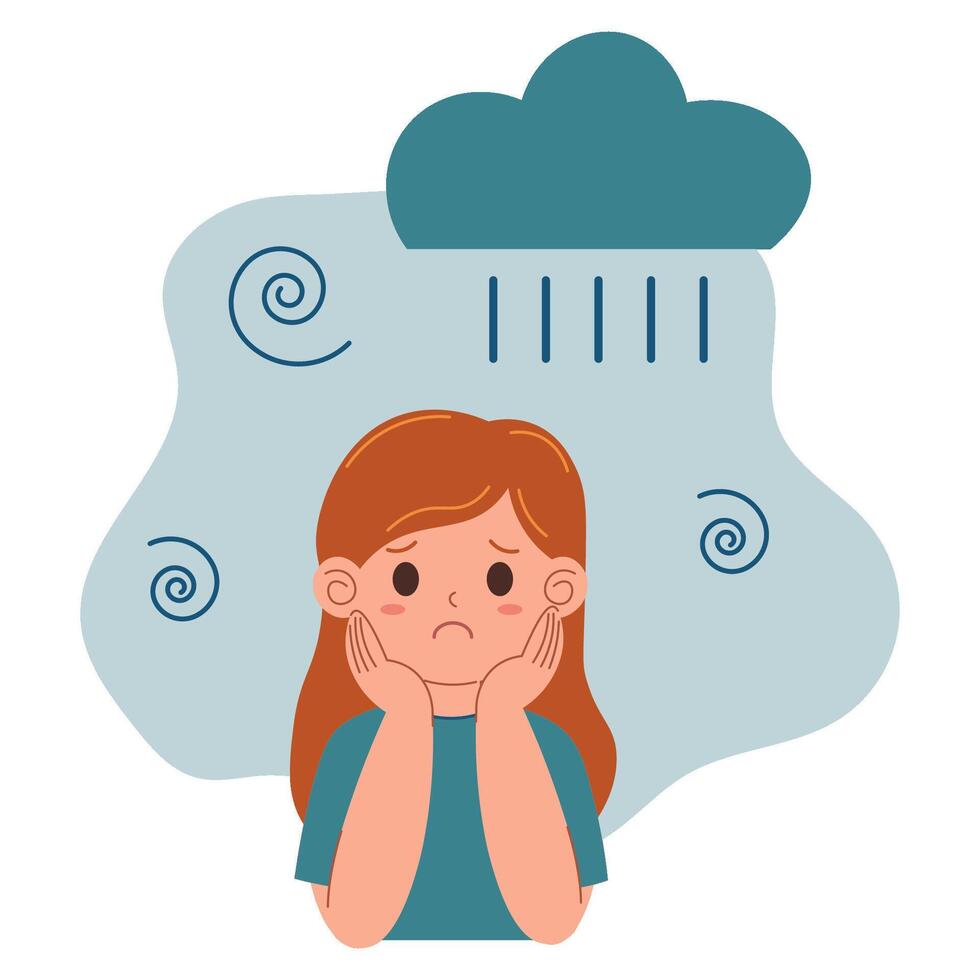 mental health problems. the girl is sad and depressed. the mood of the person. Vector illustration