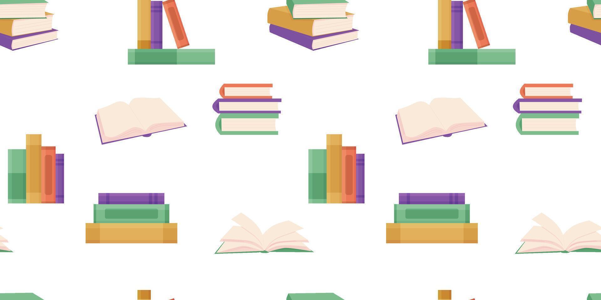 vector seamless pattern with different books. concept of template for fabrics, covers, education, book store, library.